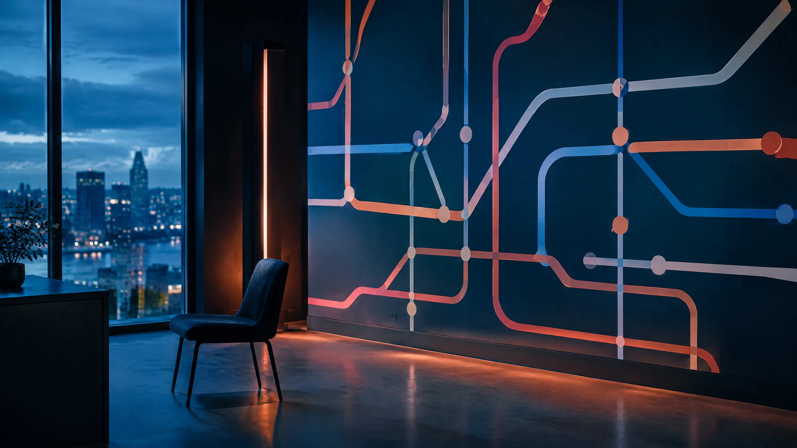 Evening abstract transit map wall